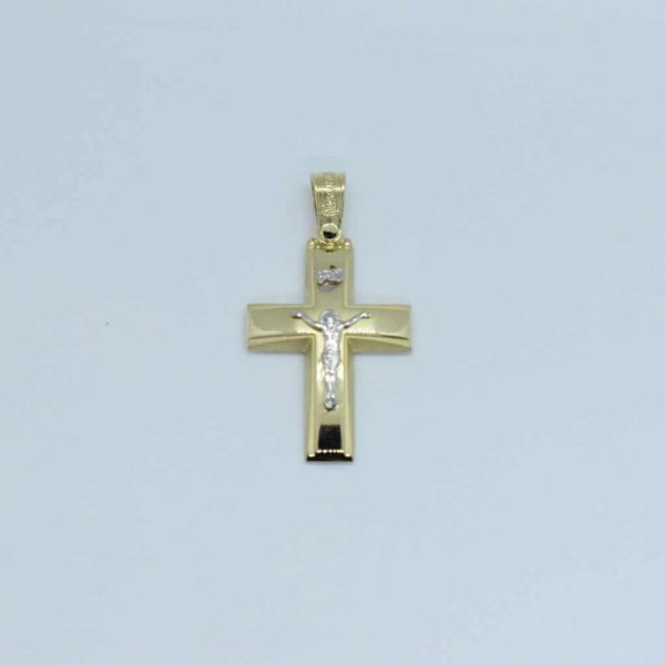 Σταυρός Τριάντος Κίτρινος & Λευκός Χρυσός 14Κ ΚΜΛ-1099