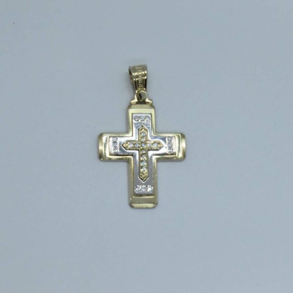 Σταυρός Τριάντος  Κίτρινος & Λευκός Χρυσός 14Κ ΚΜΛ-1128