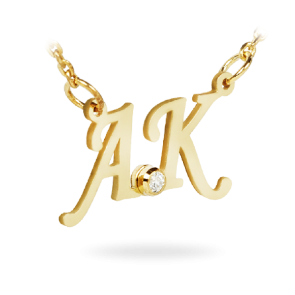 Χρυσό Κ14 Δίγραμμα γραμματοσειρα 2 με διαμαντι